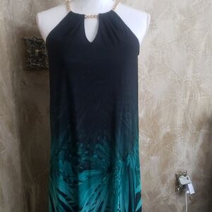 Jennifer Lopez Black and Teal Strapless Dress